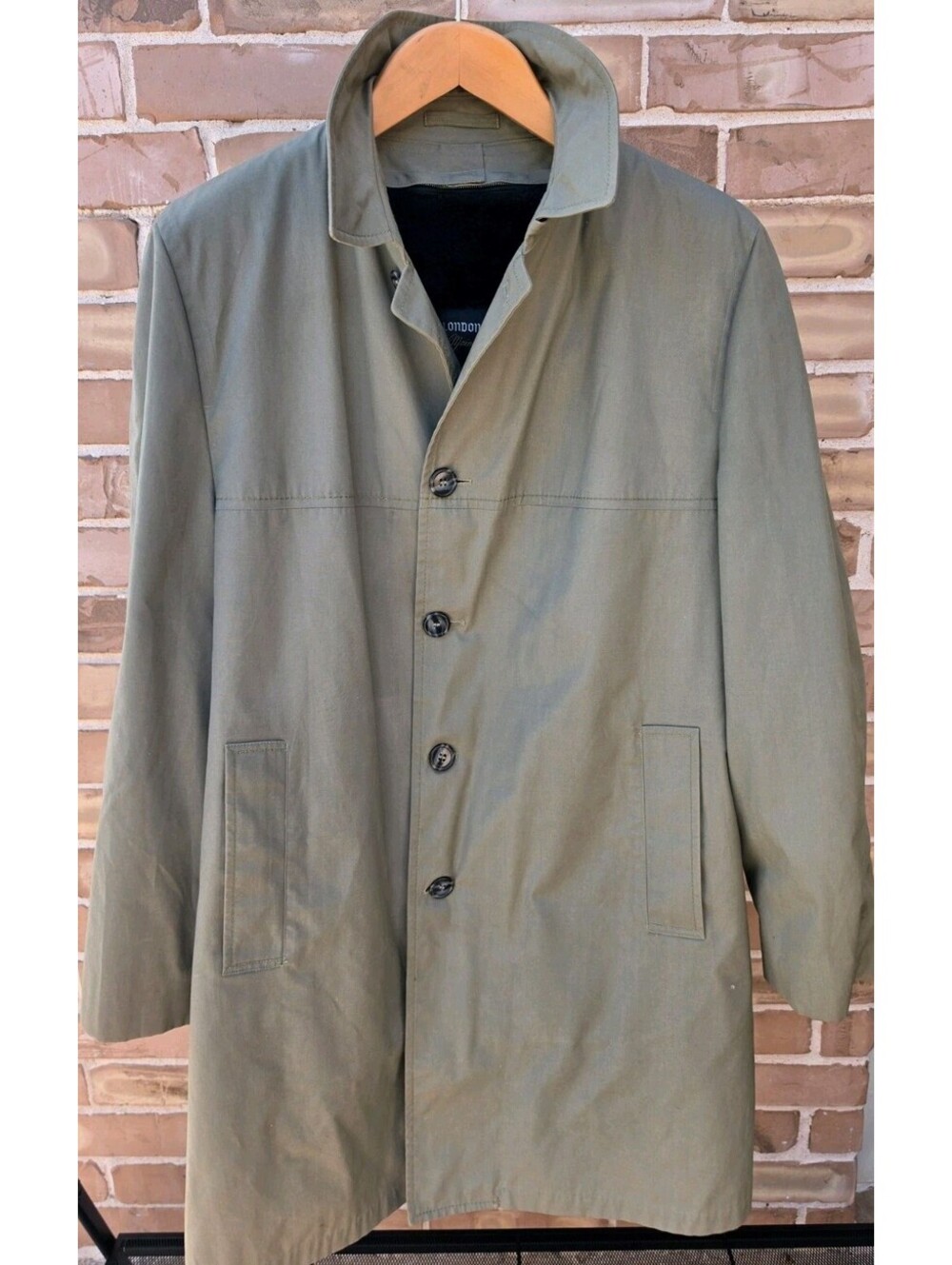 Vintage London Fog 44L Khaki Trench Raincoat Faux Fur Lined Made in USA